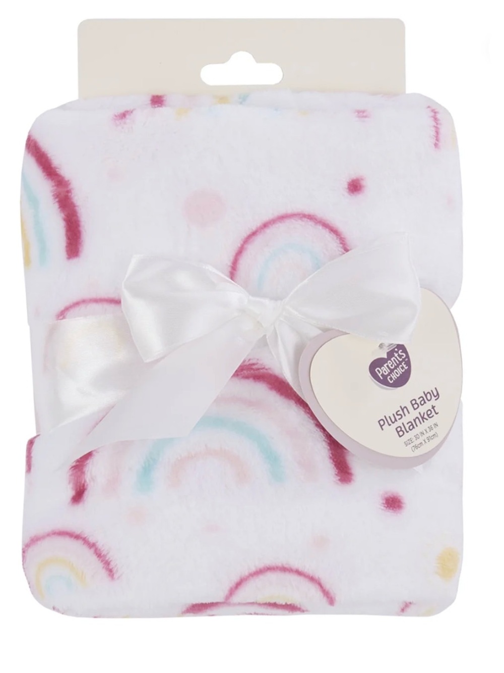 Parents Choice - Plush Baby Blanket - White with Rainbow Print